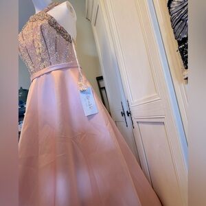 Ellie Wilde min Cheri peach / soft pink sparkle bodes and full skirted gown